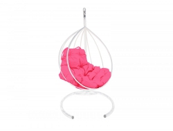 Подвесное кресло Кокон Капля каркас белый-подушка розовая