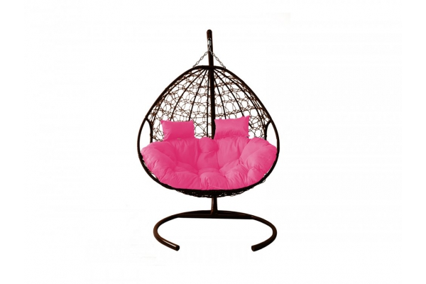 Подвесное кресло Кокон Для двоих ротанг каркас коричневый-подушка розовая