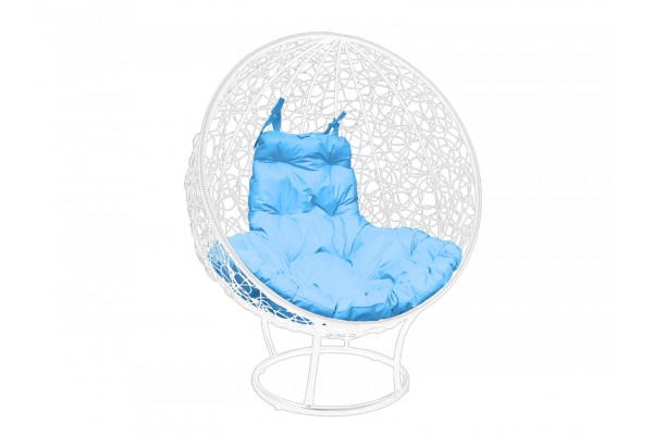 Кресло Кокон Круглый на подставке ротанг каркас белый-подушка голубая