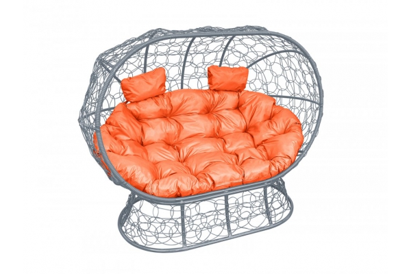 Подвесной диван Кокон Лежебока на подставке каркас серый-подушка оранжевая