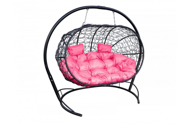 Подвесной диван Кокон Лежебока каркас чёрный-подушка розовая