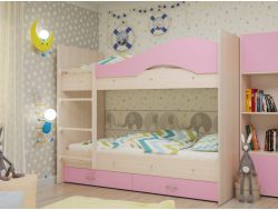 Двухъярусная кровать с ящиками Мая розовая