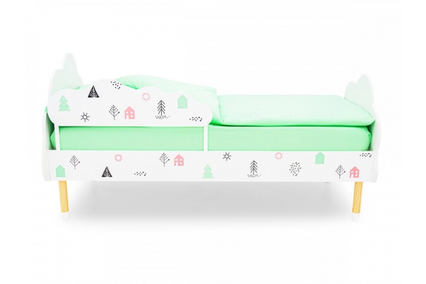 Кровать Stumpa Облако с бортиком рисунок Домики розовый, бирюзовый