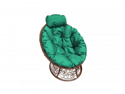 Кресло Папасан мини с ротангом каркас коричневый-подушка зелёная