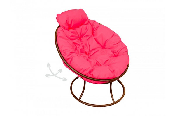 Кресло Папасан пружинка мини без ротанга каркас коричневый-подушка розовая