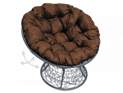 Кресло Папасан пружинка с ротангом каркас серый-подушка коричневая