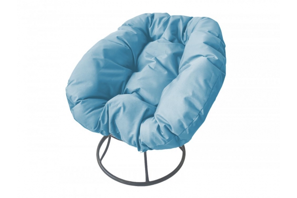Кресло Пончик без ротанга каркас серый-подушка голубая