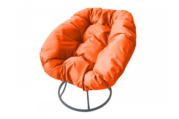 Кресло Пончик без ротанга каркас серый-подушка оранжевая