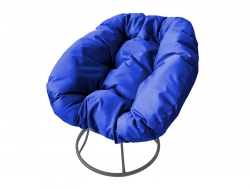 Кресло Пончик без ротанга каркас серый-подушка синяя