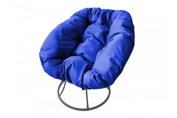 Кресло Пончик без ротанга каркас серый-подушка синяя