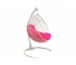 Подвесное кресло Кокон Капля ротанг каркас белый-подушка розовая