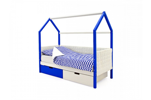 Кровать-домик мягкий Svogen с ящиками сине-белый