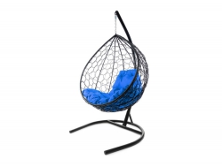 Подвесное кресло Кокон Капля ротанг каркас чёрный-подушка синяя
