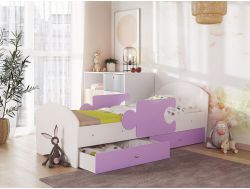 Кровать Мозаика с бортиками и ящиком белый-ирис