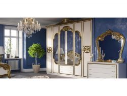 Шкаф 6-и дверный с зеркалами Ольга беж/золото матовый